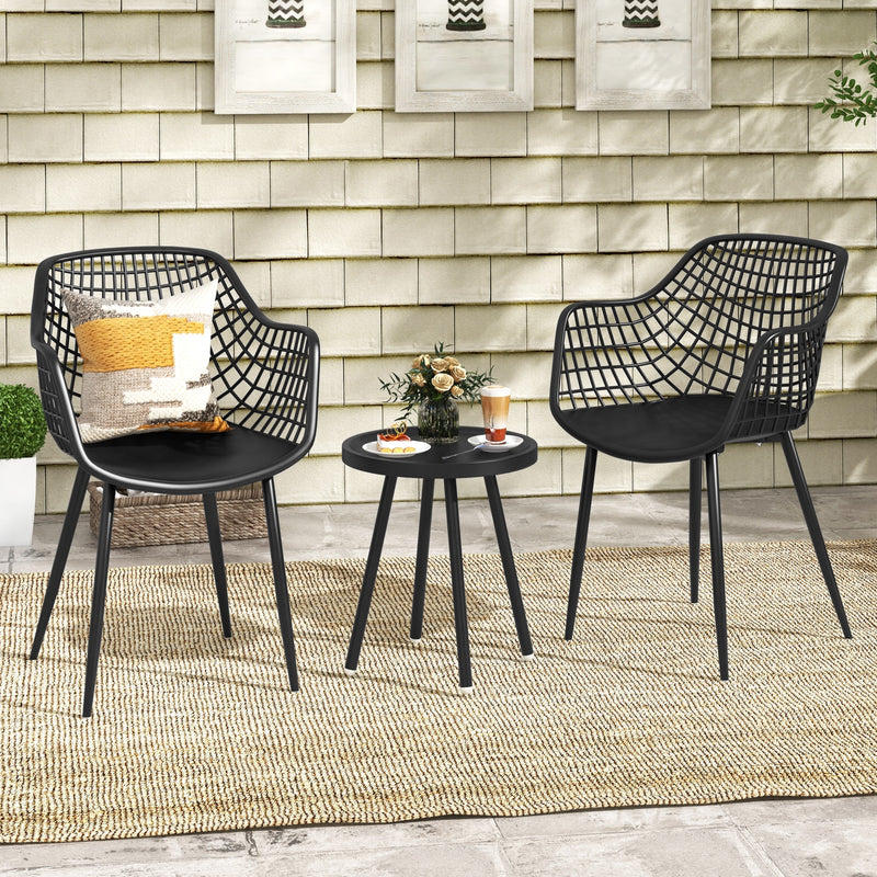 *3 Piece Patio Chair Set with PP Seat and Tabletop for Porch - Black