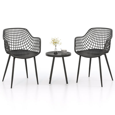 *3 Piece Patio Chair Set with PP Seat and Tabletop for Porch - Black