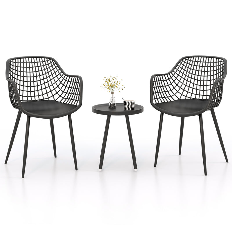 *3 Piece Patio Chair Set with PP Seat and Tabletop for Porch - Black