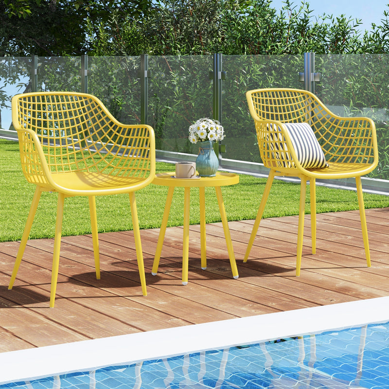 *3 Piece Patio Chair Set with PP Seat and Tabletop for Porch - Yellow