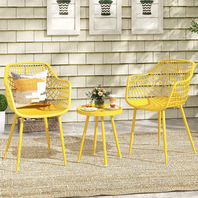 *3 Piece Patio Chair Set with PP Seat and Tabletop for Porch - Yellow