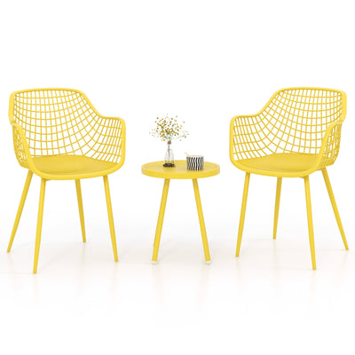 *3 Piece Patio Chair Set with PP Seat and Tabletop for Porch - Yellow