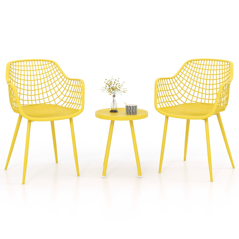 *3 Piece Patio Chair Set with PP Seat and Tabletop for Porch - Yellow