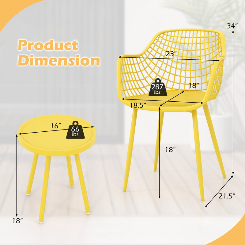 *3 Piece Patio Chair Set with PP Seat and Tabletop for Porch - Yellow