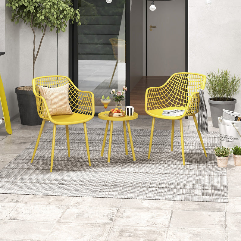 *3 Piece Patio Chair Set with PP Seat and Tabletop for Porch - Yellow