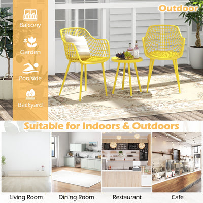 *3 Piece Patio Chair Set with PP Seat and Tabletop for Porch - Yellow