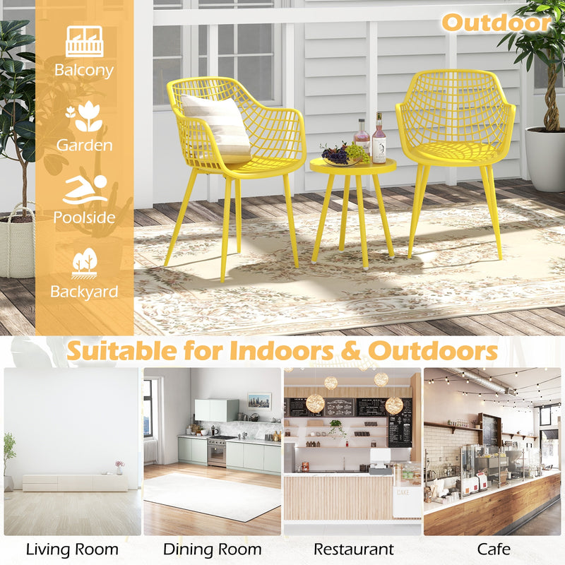 *3 Piece Patio Chair Set with PP Seat and Tabletop for Porch - Yellow