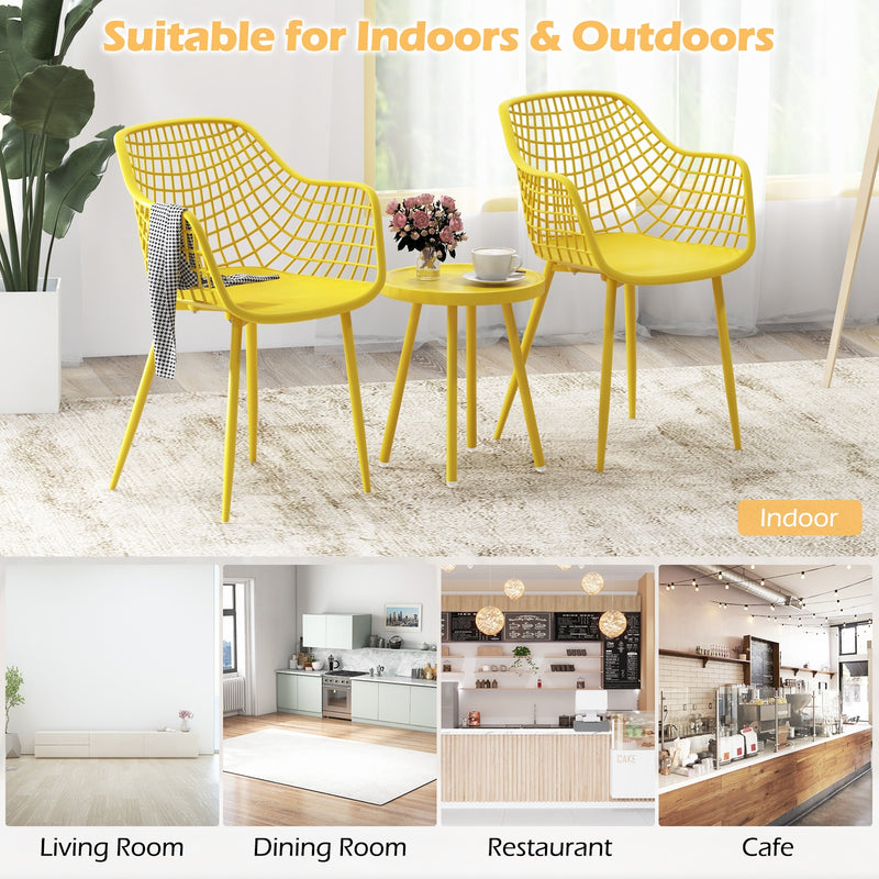 *3 Piece Patio Chair Set with PP Seat and Tabletop for Porch - Yellow