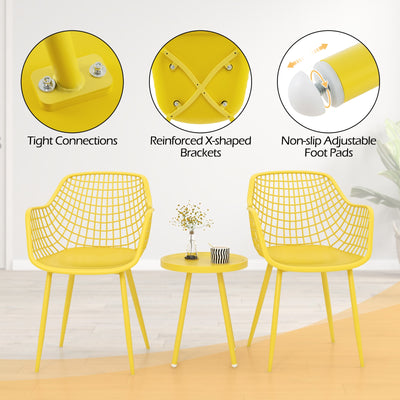 *3 Piece Patio Chair Set with PP Seat and Tabletop for Porch - Yellow