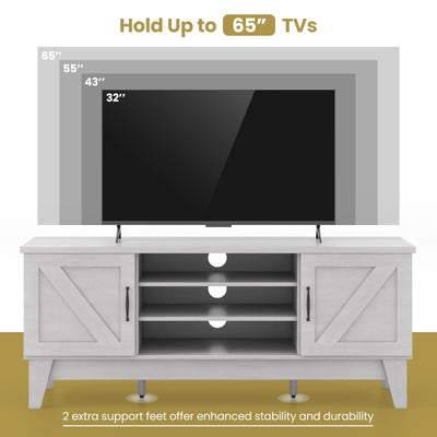 Farmhouse TV Stand for TVs Up to 65 Inches with 2 Barn Door Cabinets-Gray