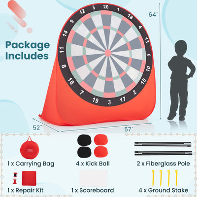 *Large Dart Board for Kids with 4 Kick Balls - Red