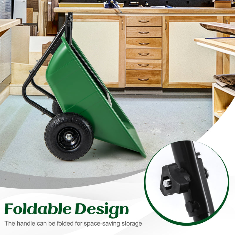 Dual-Wheel Wheelbarrow Garden Utility Cart with Pneumatic Tires-Green