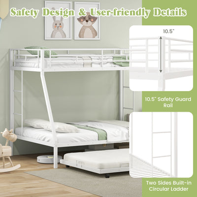 Twin Over Full Bunk Bed Frame with Trundle for Guest Room-White