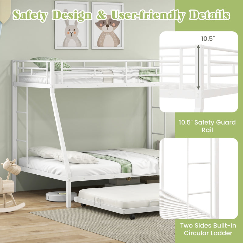 Twin Over Full Bunk Bed Frame with Trundle for Guest Room-White