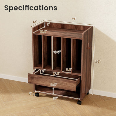 Record Rolling Turntable Player Stand with Drawer-Brown