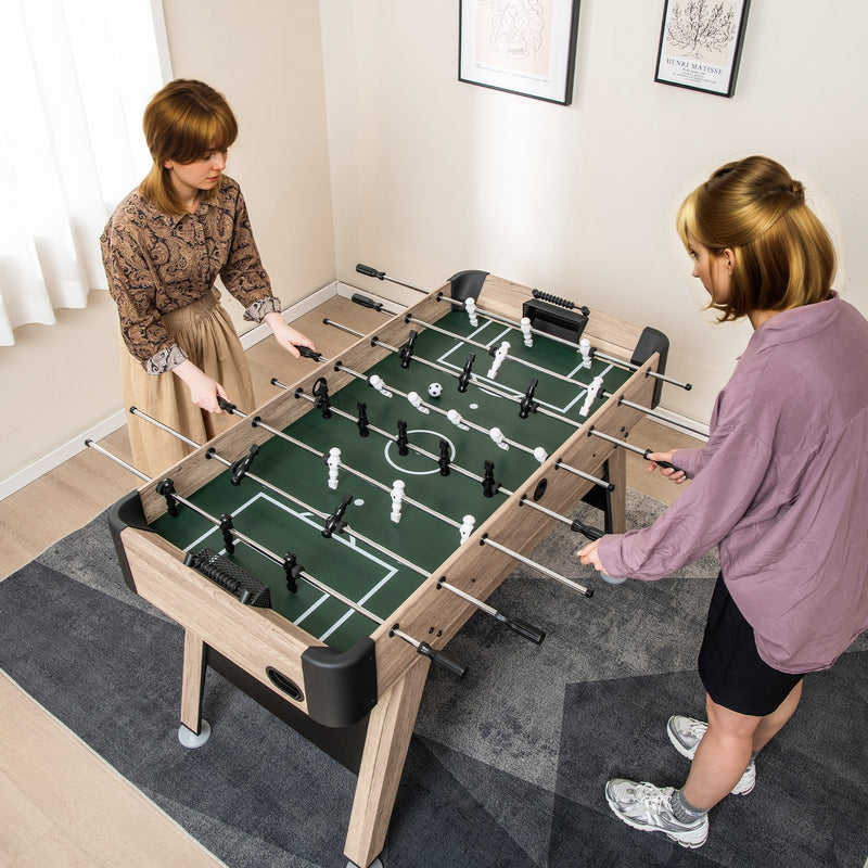 *54 Inch Foosball Table Arcade Soccer Game Table with 2 Balls and 26 Players - Natural