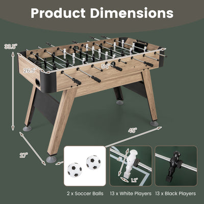 *54 Inch Foosball Table Arcade Soccer Game Table with 2 Balls and 26 Players - Natural