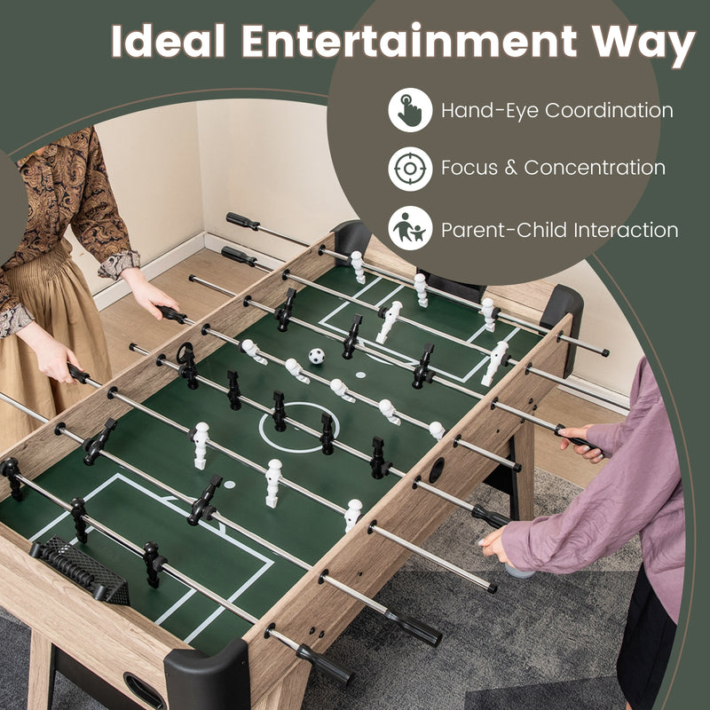 *54 Inch Foosball Table Arcade Soccer Game Table with 2 Balls and 26 Players - Natural