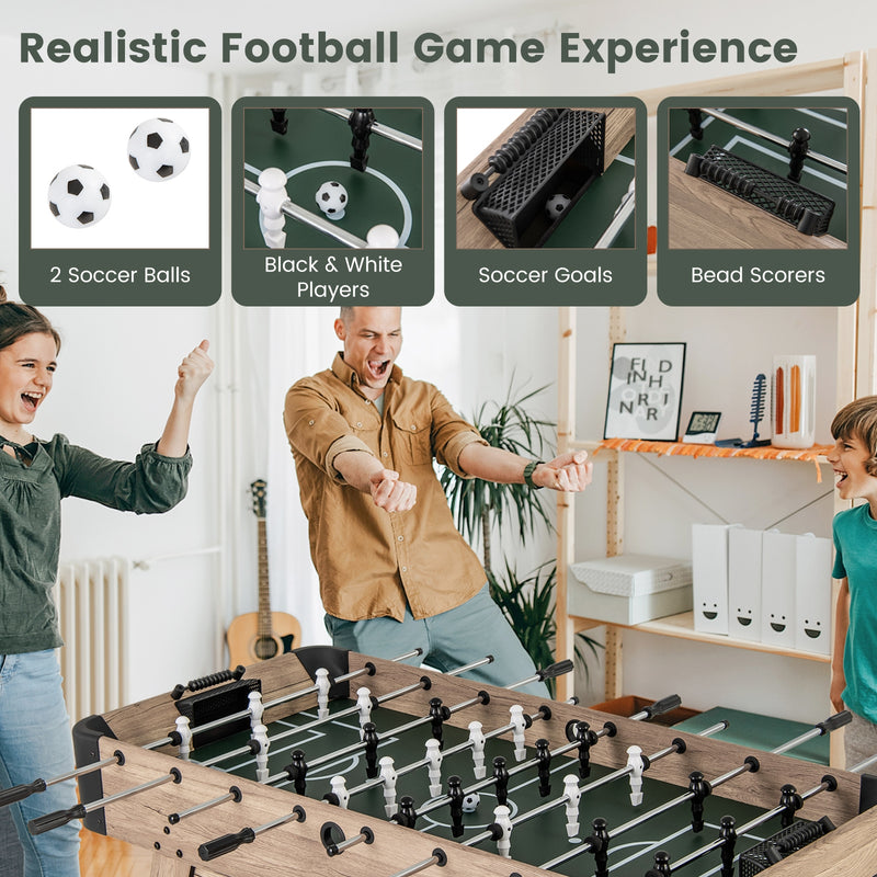 *54 Inch Foosball Table Arcade Soccer Game Table with 2 Balls and 26 Players - Natural