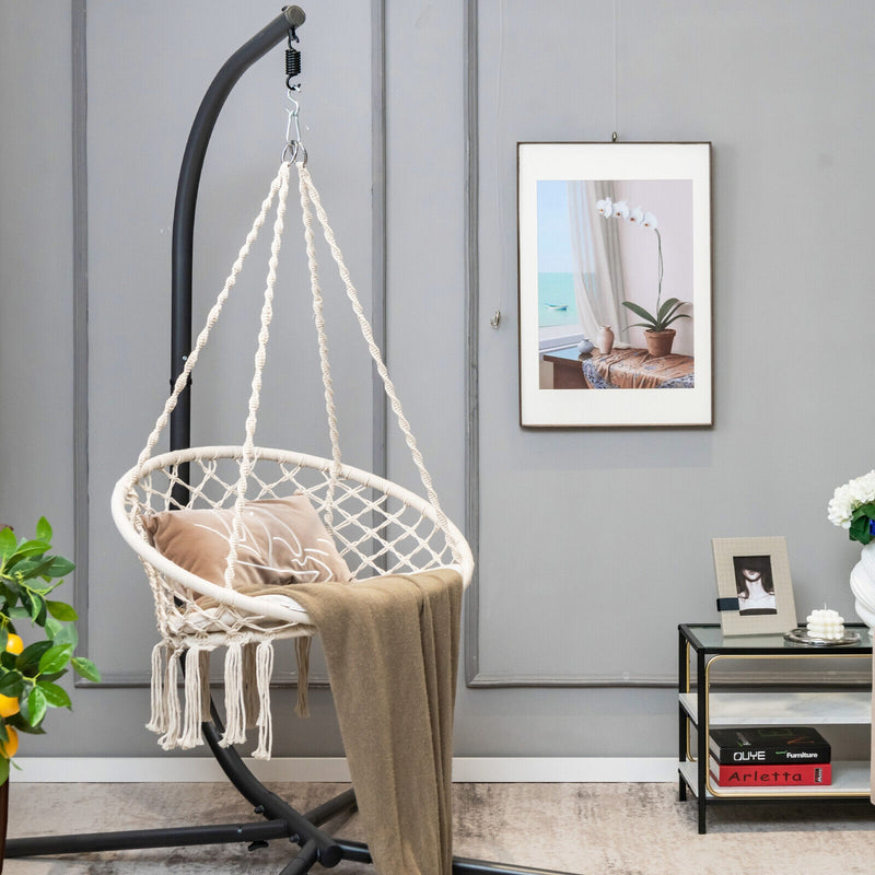 Cushioned Hammock Swing Chair with Hanging Kit-Beige