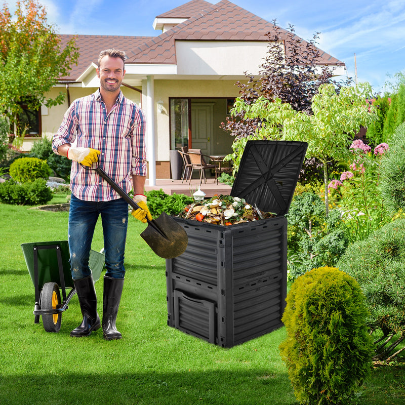 *80-Gallon Outdoor Composter with Large Openable Lid and Bottom Exit Door - Black
