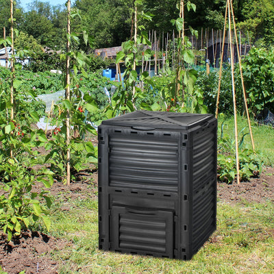 *80-Gallon Outdoor Composter with Large Openable Lid and Bottom Exit Door - Black