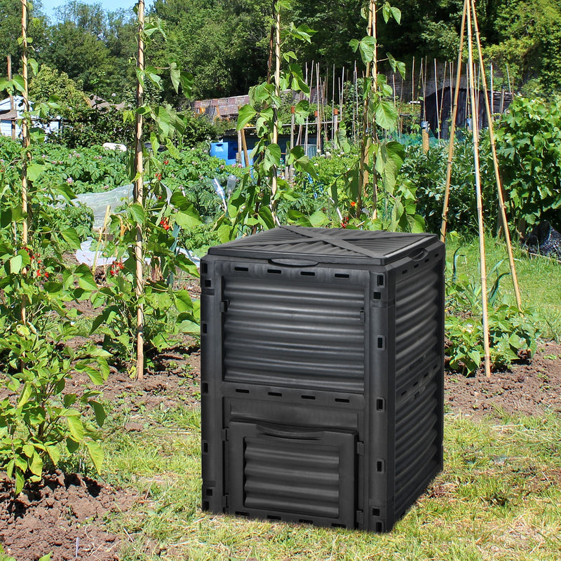 *80-Gallon Outdoor Composter with Large Openable Lid and Bottom Exit Door - Black