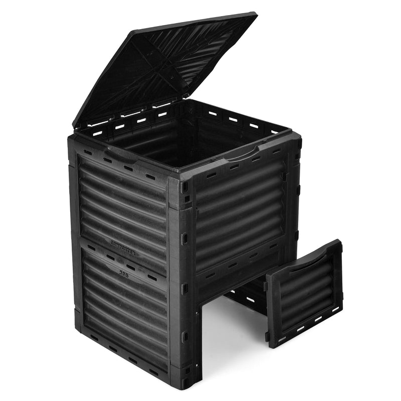 *80-Gallon Outdoor Composter with Large Openable Lid and Bottom Exit Door - Black