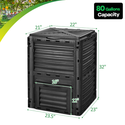 *80-Gallon Outdoor Composter with Large Openable Lid and Bottom Exit Door - Black