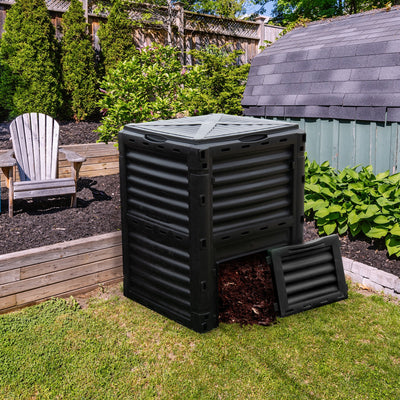 *80-Gallon Outdoor Composter with Large Openable Lid and Bottom Exit Door - Black