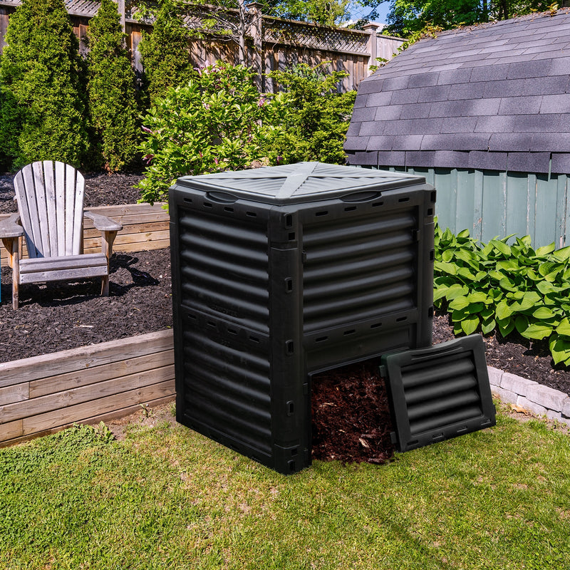*80-Gallon Outdoor Composter with Large Openable Lid and Bottom Exit Door - Black