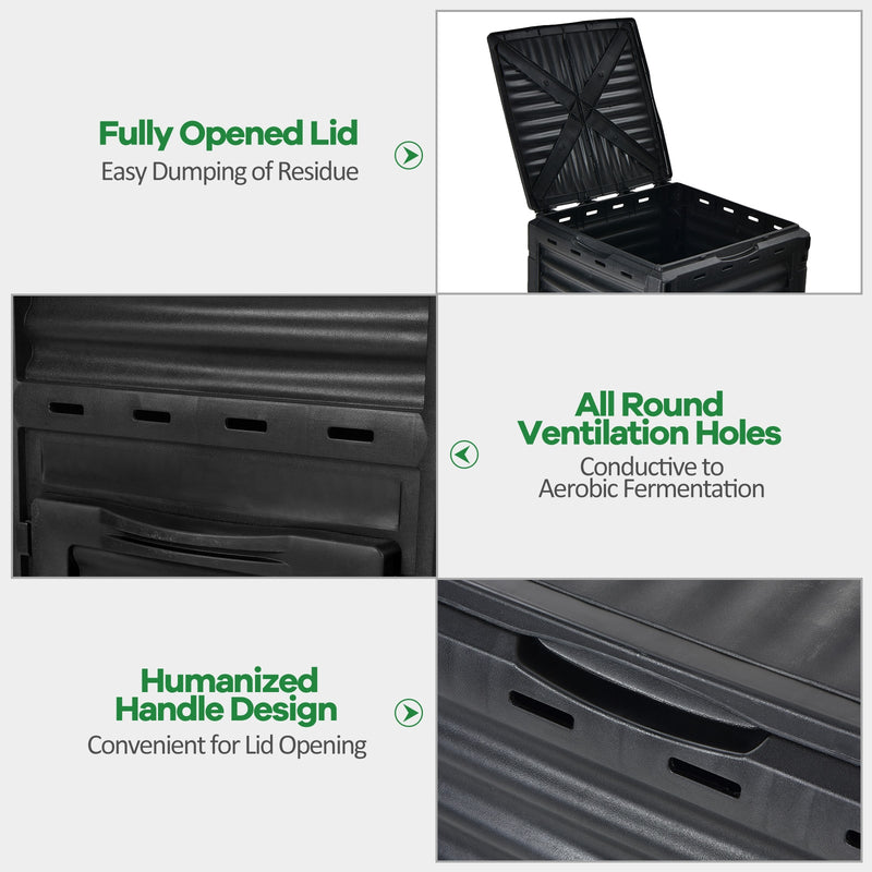 *80-Gallon Outdoor Composter with Large Openable Lid and Bottom Exit Door - Black