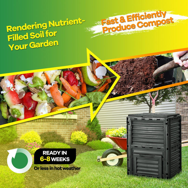*80-Gallon Outdoor Composter with Large Openable Lid and Bottom Exit Door - Black