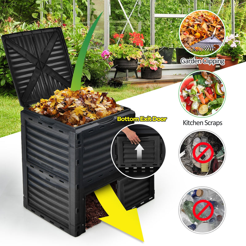 *80-Gallon Outdoor Composter with Large Openable Lid and Bottom Exit Door - Black