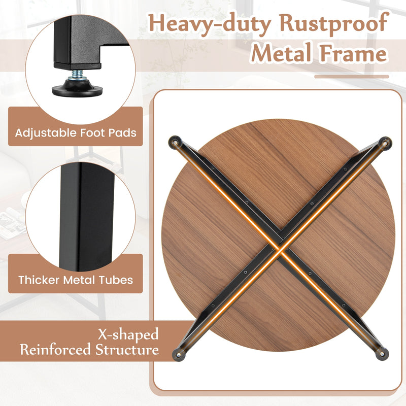 3-Piece Coffee Table Set Round Coffee Table and 2PCS Square End Tables-Walnut and Black