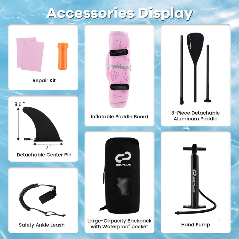 *Inflatable Stand up Paddle Board iSUP Board Accessories with 3 Fins and Backpack - S