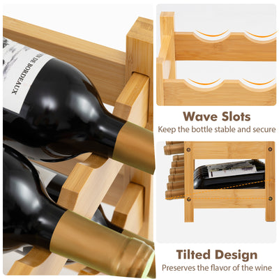 3-Tier Bamboo Freestanding Countertop Wine Bottle Organizer-Natural