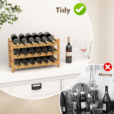 3-Tier Bamboo Freestanding Countertop Wine Bottle Organizer-Natural