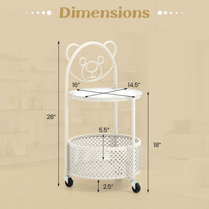 Modern Sofa Side Table on Lockable Wheels for Living Room Bedroom Study-White