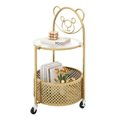 Modern Sofa Side Table on Lockable Wheels for Living Room Bedroom Study-Gold