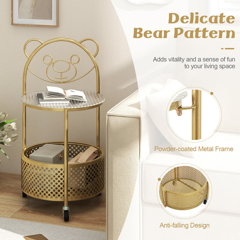 Modern Sofa Side Table on Lockable Wheels for Living Room Bedroom Study-Gold