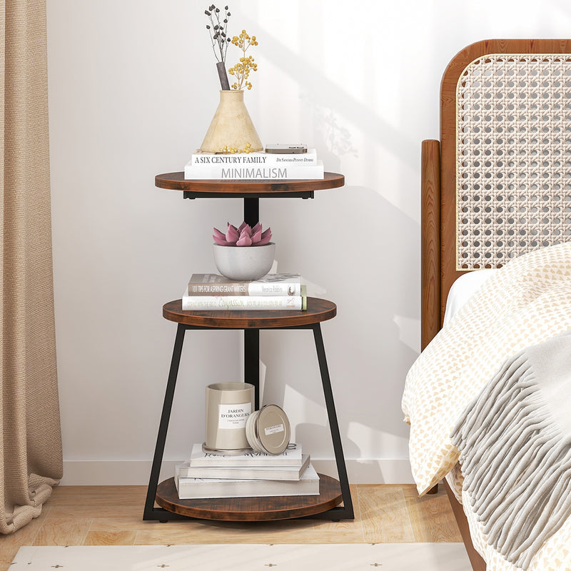 3-Tier Accent Round Side Table with Metal Frame-Set of 2