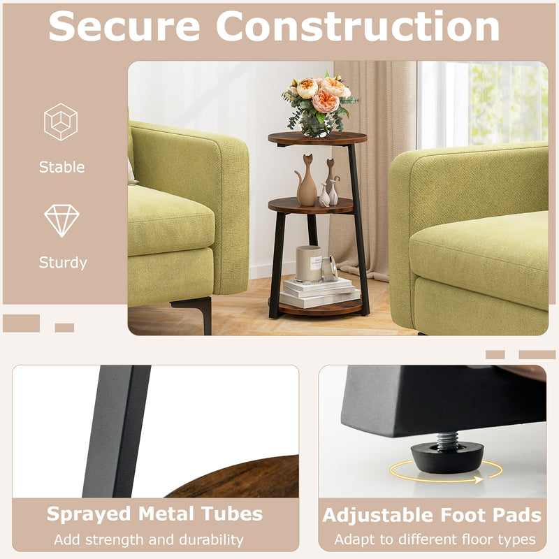 3-Tier Accent Round Side Table with Metal Frame-Set of 2