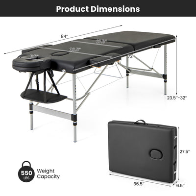 *84 Inches Professional Massage Lash Bed with Carrying Bag - Black