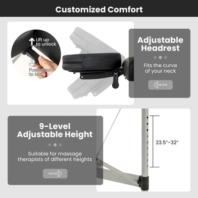 *84 Inches Professional Massage Lash Bed with Carrying Bag - Black