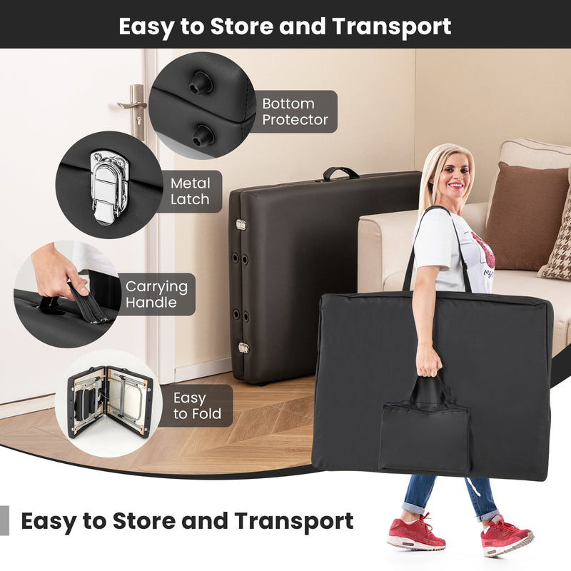 *84 Inches Professional Massage Lash Bed with Carrying Bag - Black