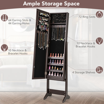 Mirrored Standing Jewelry Cabinet Storage Box-Rustic Brown