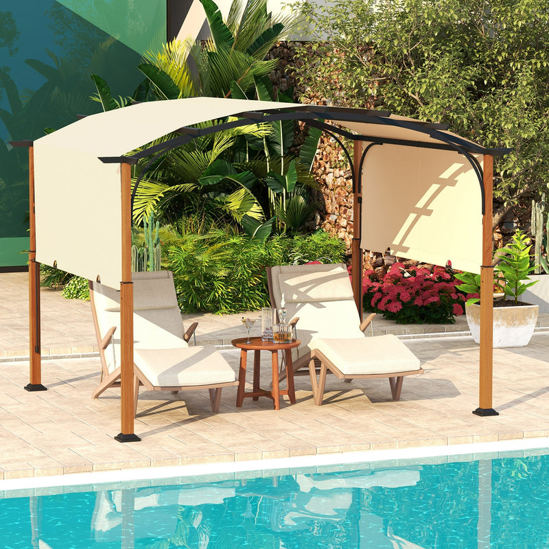 *10 x 12 FT Outdoor Retractable Pergola with Retractable Canopy for Patio - Beige