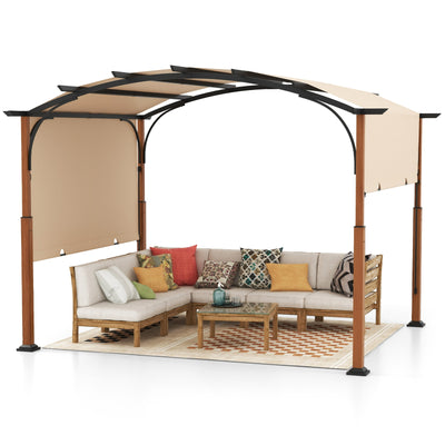 *10 x 12 FT Outdoor Retractable Pergola with Retractable Canopy for Patio - Beige