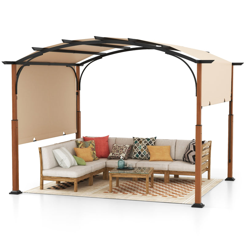 *10 x 12 FT Outdoor Retractable Pergola with Retractable Canopy for Patio - Beige